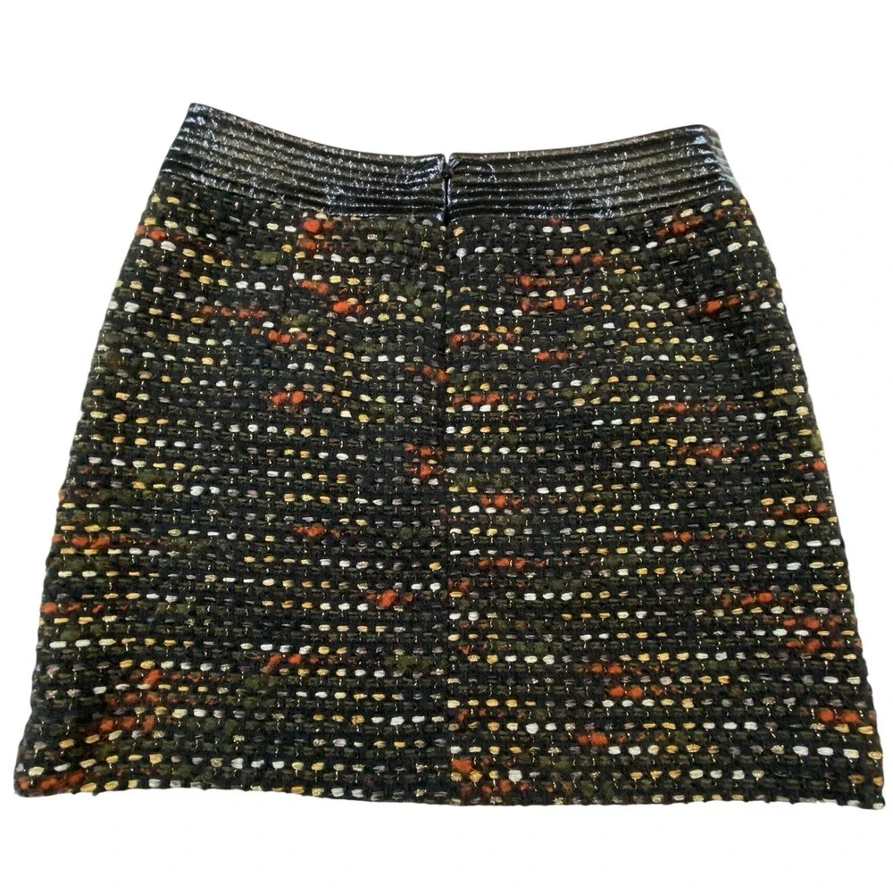 Veronica Beard Lucy Tweed Mini Skirt Black Multi‎ Metallic Gold Crest Buttons 0